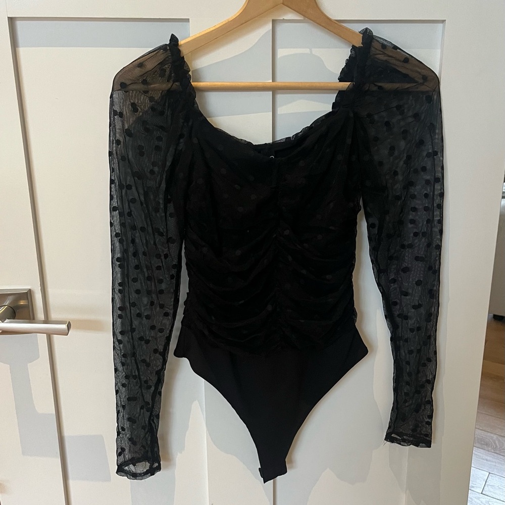 Windsor Mesh Black Polka dot bodysuit. Size medium